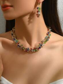 3 pièces/Set Collier et boucles d'oreilles géométriques asymétriques européens et américains de luxe avec perles, convient pour les fêtes et les banquets pour femmes