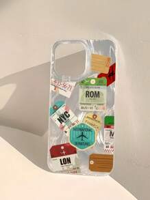 Funda de teléfono de TPU a prueba de golpes con cobertura completa y diseño de tarjeta de embarque con plumas compatible con Apple 16, 15, 14, 13, 12, 11 Pro Max