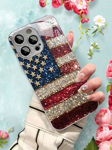 Patriotic Flag Pattern Electroplated Luxury Glass Silver Phone Case For Compatible With IPhone 16/15/14/13/12/11/ProMax/Pro/Plus, For Compatible With Samsung Galaxy/S24/S23/S22/S21/S20/Plus/FE/Ultra,Fashion Female Summer Unique Funny Cases Shockproof Anti-Drop Protective Design PC+TPU+Glass Girl Women Men Y2k Case High-End Print Funda Casing Creative Forros Cover Protection Stylish Friend Gift Aesthetic Protector Funda Para Protectores De Celulares Accessories Forro De Teléfono - Bạc - Xem 2