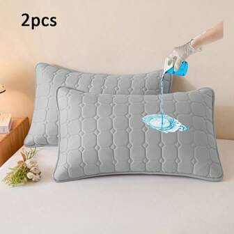 2 件防水防尘防油绗缝拉链枕套不起球，不是拉链，柔软透气枕头保护套，防水枕套，无异味，无噪音