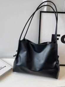 Women's Fashion Simple PU Leather Tote Bag, Casual Large Capacity Solid Color Underarm Bag, Simple All-Match Daily Commuting Work Shoulder Bags, Portable Travel Vacation Storage Satchel Purse, Soft Quality Outdoor Shopping Handbag