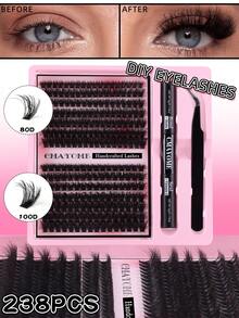 280 Clusters DIY Eyelash Extension Kit - Fluffy Russian30D+40D+50D+60D+80D+100D DD Curl, Mixed Lengths 10-16mm, 0.07mm Thickness, Waterproof Faux Mink Lashes With Tweezers & Bond/Seal Glue, Beginner-Friendly Reusable Set Lash Clusters Kit, Lashes, Eyelashes, Fake Lashes