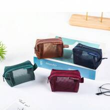 1 portofel pentru monede din plasă pătrată 3D în stil retro, portofel mini pentru chei, husă pentru căști, geantă din nailon pentru monede, geantă transparentă de depozitare, geantă de mână, geantă cosmetică, geantă pentru gadgeturi, strat exterior din plasă, poate conține diverse obiecte personale