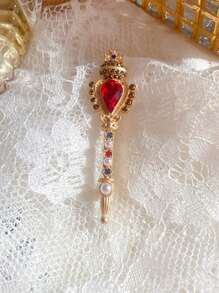 Vintage Baroque Colorful Crystal Pearl Brooch Pin, Gemstone Hollow Geometric Rectangle Brooch, Retro Baroque Crown Red Ruby Crystal Magic Wand Brooch, Fashion