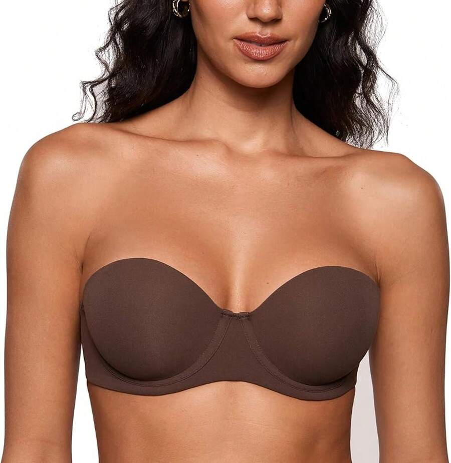 INLYRIC Women's Inbarely Plus Strapless Bra Full Coverage Lightly Lined Multiway Underwire Support Seamless Bras - Hazelnut - Go One Size Up - View 1