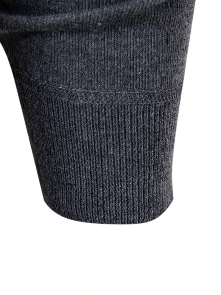Camisa Polo Masculina Listrada com Zíper Parcial, Manga Longa Casual Solta Retalhos Diária com Zíper Parcial, Suéter Tricotado Fino, Estilo Minimalista Colorblock - Azul - Visão 7