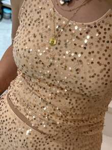 Conjunto de Top Sin Mangas y Falda Mini Ajustada de Lentejuelas para Mujer, Cuello Redondo, Delgado para Fiestas y Clubes de Verano - Dorado - Ver 5