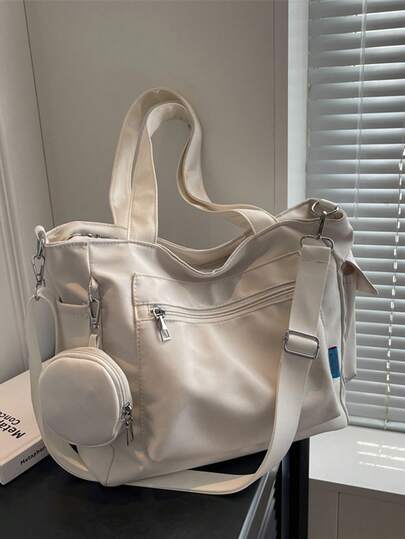 2件套时尚纯色多口袋手提袋