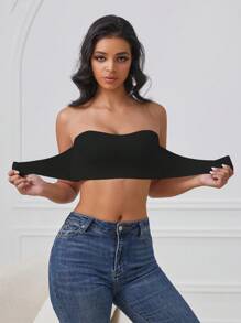 1 pieza Camiseta sin tirantes de unicolor con cierre delantero, copa suave y cubiertas para pezones desmontables para mujer, se debe usar con las cubiertas para pezones