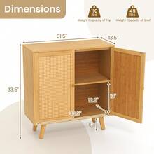 Bamboo Buffet Cabinet W/ PE Rattan Doors Freestanding Kitchen Cupboard Natural - Natural - View 3