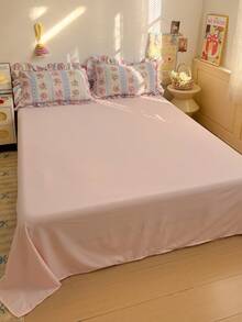 4 件套花卉蕾丝床上用品套装，柔软舒适的卧室床单，可爱的花卉图案，透气柔软的四季床上用品套装，包括 1 个羽绒被套、1 个床单、2 个枕套，无填充物，适用于卧室、宿舍、家庭使用，多种尺寸可选 - 粉色 - 查看 9