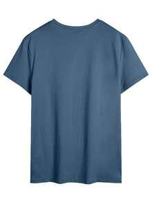 男士字母印花圆领休闲短袖T恤，夏季 - 藍色 - 查看 3