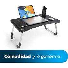 Mesa Plegable de Madera para Laptop, Escritorio Portátil para Cama, Soporte para Laptop, Mesa de Cama para Laptop - Resiste Gran Peso y Amplio Espacio para Desayuno y Trabajo - por defecto - Ver 3