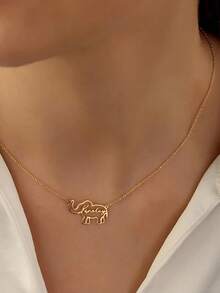 1Pc Custom Elephant Name Necklace For Women Gold Color Stainless Steel Geometric Letters Pendant Necklace Animal Jewelry Gift - Multicolor - View 5