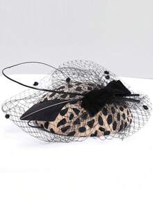 HIMESPORT Leopard Fascinators Pillbox Hat With Veil 100% Australian Wool Felt Wedding Hats Women Elegant Bow Cocktail Fedoras Tea Party Dress Hats