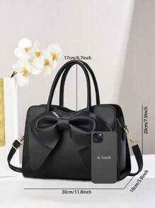 Bowknot Decor Elegant & Charming Handbag, New Solid Color Casual Versatile Shoulder Bag For Women, Suitable For Daily Commuting, Work, And Students With Fashionable Minimalist Design, Crossbody Bag For Any Occasion