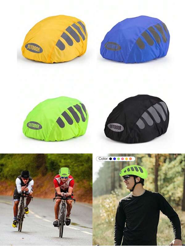 1 szt. Wodoodporny pokrowiec na kask rowerowy z odblaskowym paskiem - neonowozielony i czarny, ochrona przed deszczem odpowiednia do rowerów górskich/szosowych, akcesoria do jazdy unisex, stylowy design, stabilne dopasowanie