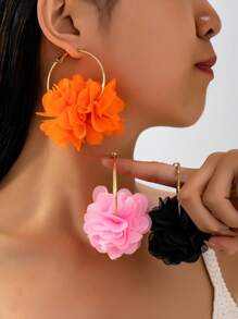 Set de 6 cercei eleganți din material textil cu flori, în stil european și american, potriviți pentru vacanța femeilor și pentru purtarea zilnică