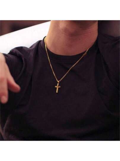 Small Cross Necklace For Men Women, Cross Pendant Chain Necklace, 18K Gold Plated/Silver/Black Pendant Necklace, Waterproof And Non Fading, Stainless Steel Jewelry Gift For Him