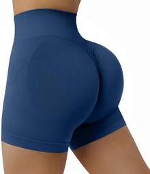 Seamless High Waisted Booty Shorts For Workout - 3" Azul oscuro - Ver 9