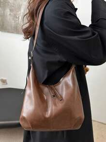 Bolso de hombro vintage de gran capacidad y unicolor suave para mujeres, bolso cruzado versátil con asa, bolso de hombro grande de mujer tipo hobo, bolso bandolera de gran capacidad, bolso cruzado casual para el trabajo