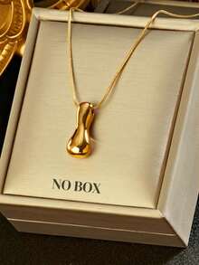 1 件时尚不对称 3D 粗字母吊坠项链，18K 镀金不锈钢，女士新款时尚不对称字母珠宝配饰 - 金黃色 - 查看 14