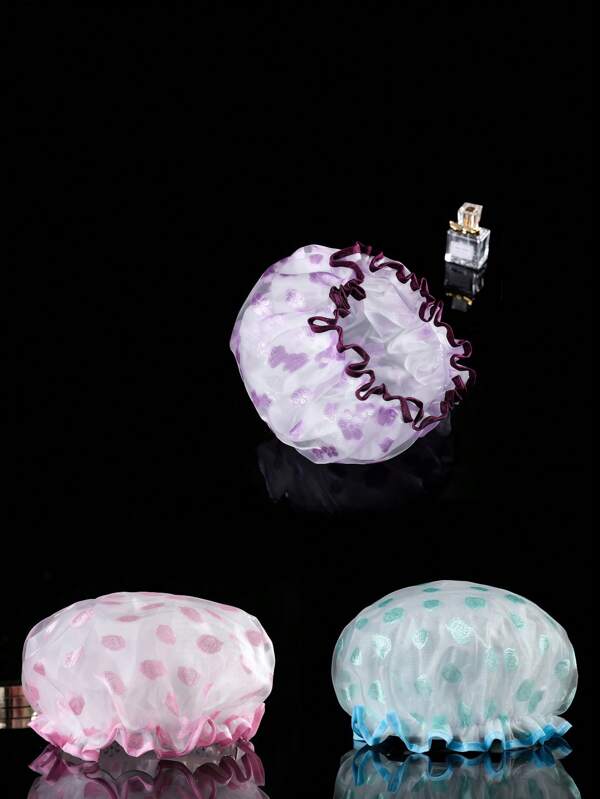 1 Pc Double-Layer Waterproof Shower Cap, Cartoon Printed Net & PVC/PE Material, Bathtime Bath Hat For Women