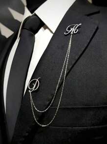 1pc Personalized Chain Letter Brooch, Men's Jewelry And Suit Customized Chain Brooch, Business Style, Groom Brooch, Groom Name Badge Wedding Gift, Engraved Christmas Gift, Stainless Steel Fashion Retro Minimalist