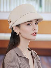 Mũ nồi thu đông cho nữ, mũ nỉ thường ngày phong cách Anh, mũ lưỡi trai thời trang phù hợp, băng đô có thể điều chỉnh - A - Xem 4