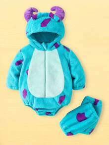 Toddler Halloween Costume Baby Boy Girl Monsters Animal Costume Fuzzy Hooded Romper  Cosplay Jumpsuit Funny Toddler Halloween Costume Gifts One-Piece Outfit With Leg Warmers - Blue - View 5