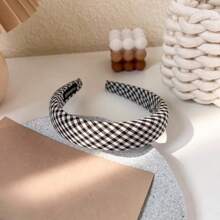 The Gentle Checkered Design Height-Increasing Sponge Hair Band On The Top Of The Head Has A Retro And Artistic Style. It Is A Daily Face And Face Accessory, Hairband Headband For Women, Hair Accessories, Hair Hoop