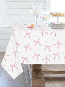 1pc/3pcs Pink Bow Baby Shower Tablecloth, Fantasy Pink Bow Pattern Disposable Waterproof Table Runner, Perfect Decoration For 1st Birthday Gender Reveal Party Home Event Decoration Table Cloth, Babe Shower Decoration, Gender Reveal Decoration, Baby Shower Gift, Dining Table Cabinet Bar Gift Table Decoration Table Cover, Outdoor Camping Picnic Tablecloth, Easy To Clean Tablecloth - Pink Bow - View 9