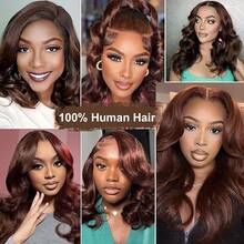 ownvmor Chocolate Brown Bob Wig Human Hair 180% Density 13x4 HD Transparent Lace Front Body Wave Wigs Human Hair Pre Plucked Short Bob Glueless Wigs Human Hair For Women 10 Inch - 咖啡棕 - 查看 5
