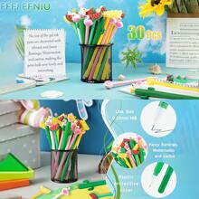 6 支夏威夷圆珠笔，可爱的火烈鸟西瓜仙人掌柠檬水果笔，非常适合夏季派对装饰、礼品填充物、生日派对礼物、学校用品、返校礼物奖励