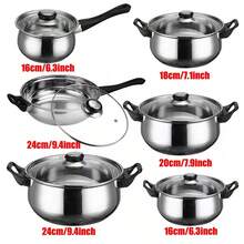 12PCS Stainless Steel Cookware Saucepan Set Pan Pot Kitchens Cooking Glass Lid UK - Silver - View 6