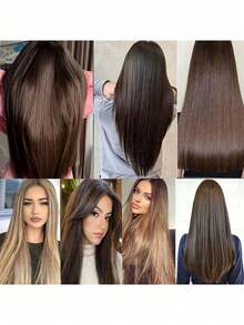 7pcs/Set 16" Clip-In Hair Extensions, Black Straight Long Ombre Synthetic Wigs, Heat Resistant Fiber For Women - Brown - View 8