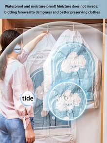 4/1pc Hanging Garment Storage Bag, Vacuum Compression Bag, Clothing Compressor Bag, Dust-Proof Compression Bag, Large Capacity Wardrobe Storage Bag, Travel Garment Compression Bag, Foldable Storage Bag, Transparent Compression Bag, Bedding Compression Bag, Clothing Compression Bag, Moisture-Proof Compression Bag, Vacuum Storage Bag, Vacuum Sealing Bag, Essential Organizer For Clothes, Suits, Jackets - White - View 7