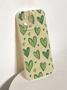 1pc Heart-Shaped Printed Green Mobile Phone Case, Compatible With Apple And