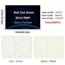 4片装808片夜光天花板贴纸,3D点状星空装饰,适合卧室或生日礼物 - 彩色 - 查看 13