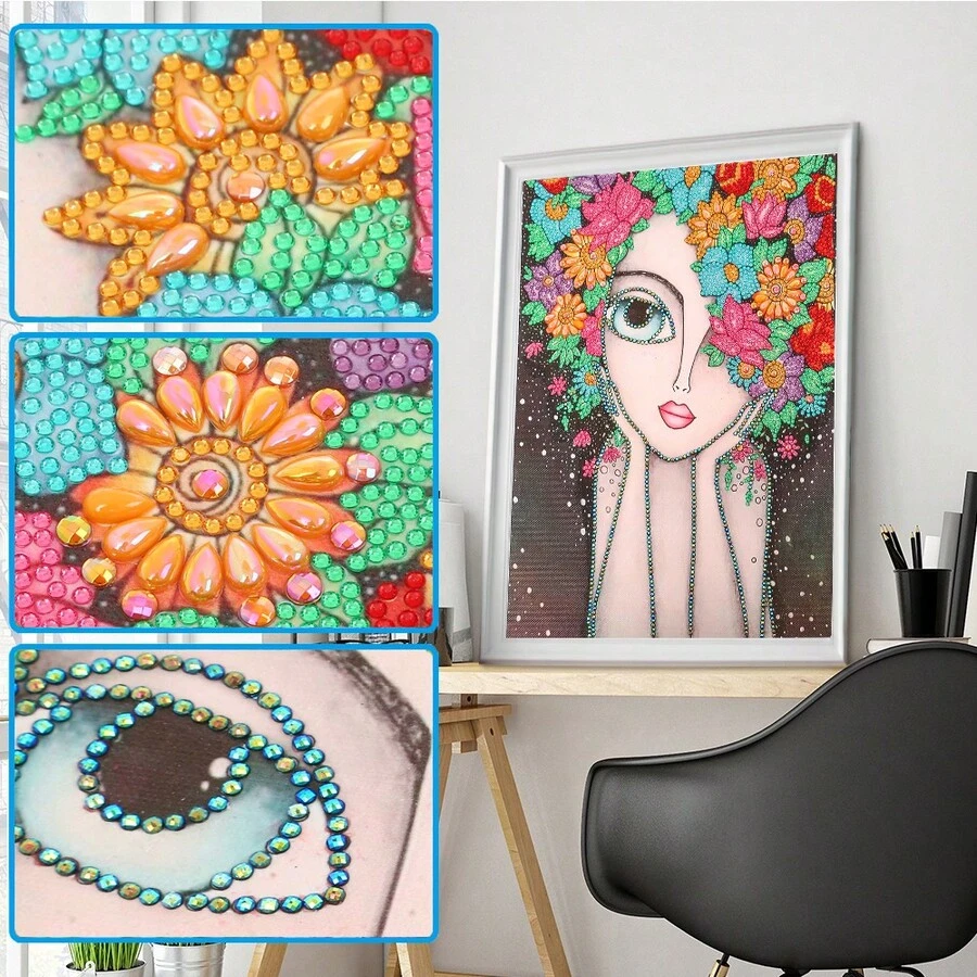 1 buc. Kit de pictură cu diamant DIY pentru adulți, pietre asimetrice, model floral de vis, potrivit pentru începători, decor de perete pentru casă, cadou de sărbători