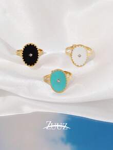 1 件复古油滴工艺简约不锈钢几何太阳戒指女款彩色开口戒指珠宝礼物 - 太陽款 - 查看 10