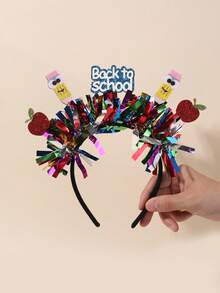 1pc Back To School Headband For Students Glitter Pencil Apple Back To School Hairband Sparkling Colorful Foil Pencil Apple Head Band Cute Back To School Headwear For First Day Of School Teens Hair Accessories - Multicolor - View 8
