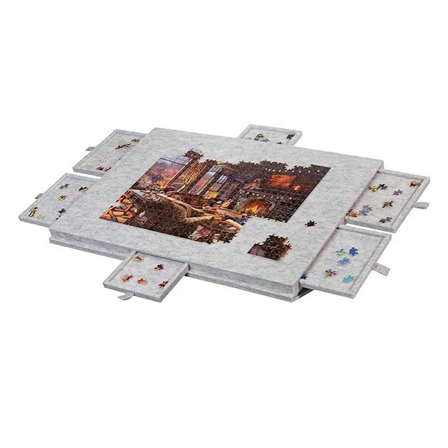Large Puzzle Board With 6 Drawers – Foldable Stand & Protective Cover For 1000-Piece Puzzles - Grey - View 1