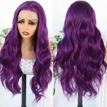 13X4 Purple Color Long Body Wave Lace Front Wig 26" Long Wavy Wigs Glueless Free Part 180% Density Violet Purple Wavy Hair With Adjustable Straps & Combs Heat Resistant Soft Loose Wave Synthetic Hair Replacement Wigs For Women Perfect For Daily Wear Parties & Special Occasions - 紫色 - 查看 5
