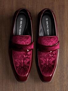 Men's Tuxedo Patent Classic Velvet Loafer Slip On Shoes For Wedding Party Shoes - 酒紅色 - 查看 2