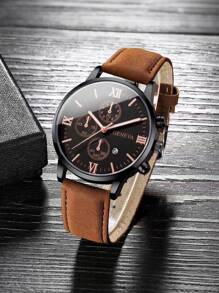 Herren Uhr mit Datumsanzeige, stilvolles rundes Zifferblatt, Quarzuhr mit Kunstlederarmband, geeignet für Party, Urlaub, Geburtstag oder als Geschenk für Bruder, perfektes Geschenk für Vater am Vatertag (ohne Verpackung)