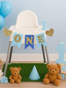 1 Set Blue 1st Birthday Party Decorations, Including: 1st Birthday Party Wall Backdrop Decor, Blue Theme Birthday Party Room Decor Table Runner, Blue Theme 1st Birthday Party Baby Chair Hanging Decor Streamer, 1st Birthday Party Hanging Banner, Birthday Hanging Decor - Blue - View 3