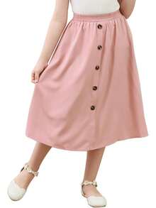 Girls A-Line Elastic High Waist Pleated Swing Maxi Skirt With Pockets For 4-14T - Blue - View 6