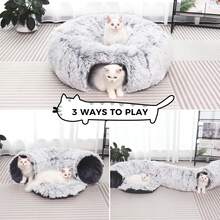 Cat Tunnel Bed For Indoor Cats - Cute Cat Donut Tunnel Toys With Washable Circle Cushion, Round Pet Peekaboo Cave Toy For Kitten/Puppy/Rabbit - 灰色 - 查看 6