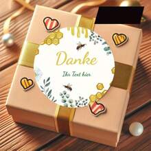 Custom Thank You Stickers - Round Beehive & Honey Drips Design With White Daisies, Flying Bee & "Danke" German Text - Premium Paper Stickers For Gift Wrapping, Gratitude Gifts, Birthdays, Weddings, Custom Stickers, Birthday Gifts, Floral Illustration, High Quality Print, Decorative Labels, Wedding Planners School Supplies, Back To School